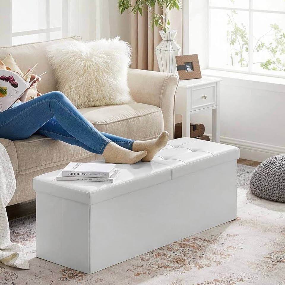 🛋️ SONGMICS MAZIE Storage Ottoman Bench – 43” | White | NEW - photo 2
