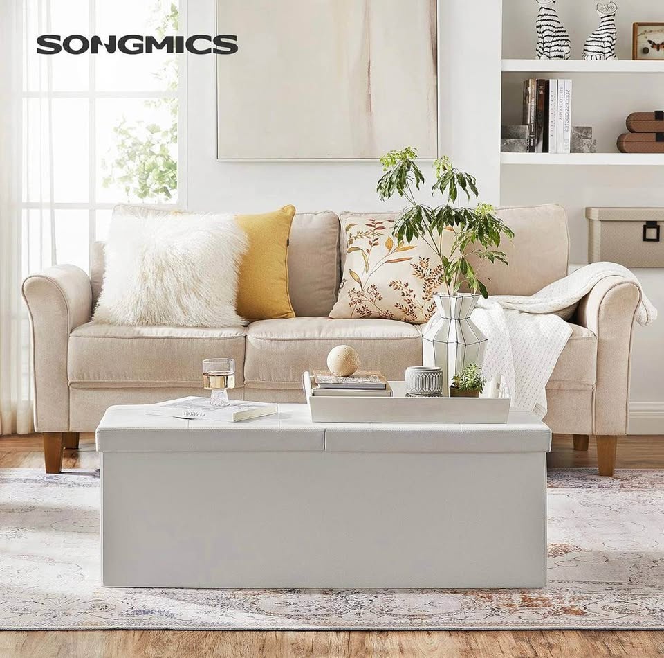 🛋️ SONGMICS MAZIE Storage Ottoman Bench – 43” | White | NEW - photo 3