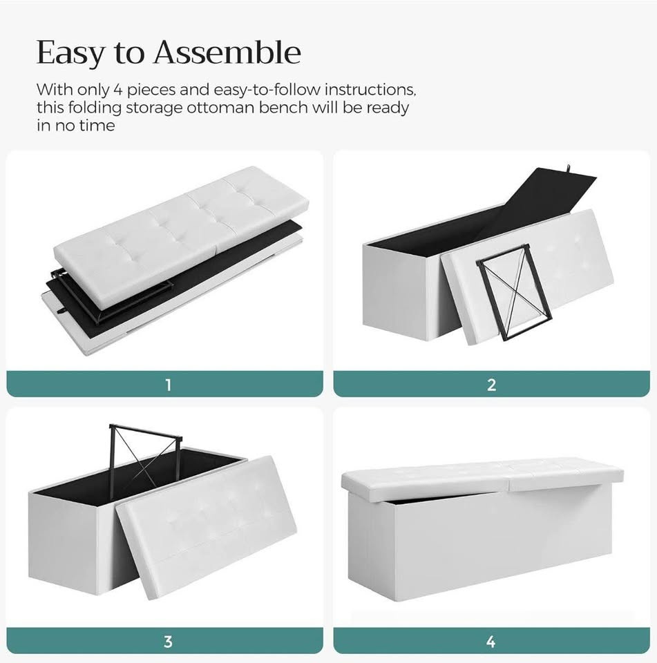 🛋️ SONGMICS MAZIE Storage Ottoman Bench – 43” | White | NEW - photo 5