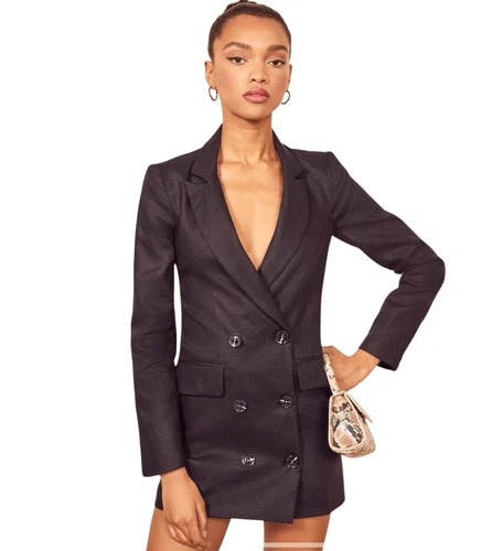 Reformation Maxwell linen black blazer dress Medium