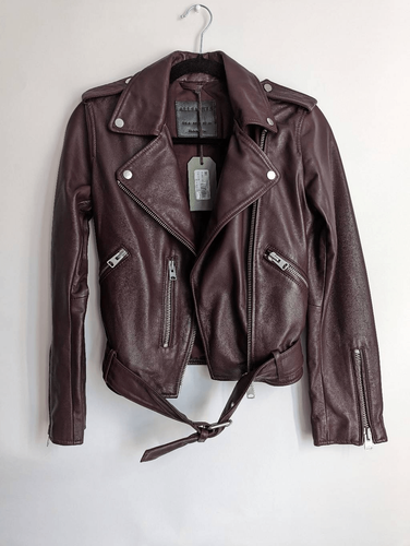 All Saints Leather Biker Jacket Deep Berry Size 2 NEW - photo 3