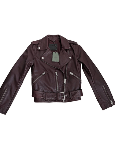 All Saints Leather Biker Jacket Deep Berry Size 2 NEW - photo 4