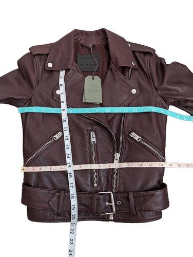 All Saints Leather Biker Jacket Deep Berry Size 2 NEW - photo 5