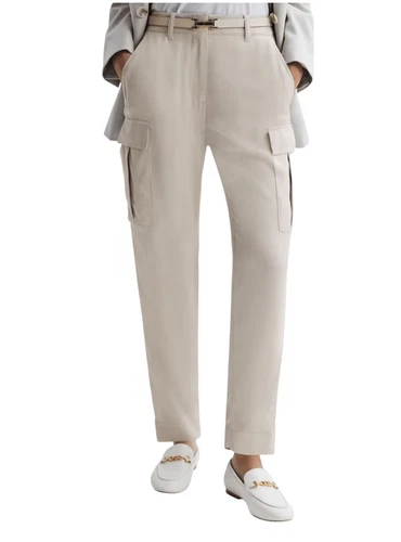 REISS Becca tapered combat trousers in stone size 10