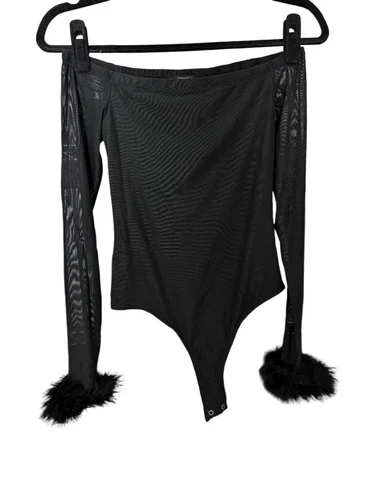 Forever 21 mesh feather trimmed sleeves bodysuit Small - photo 2