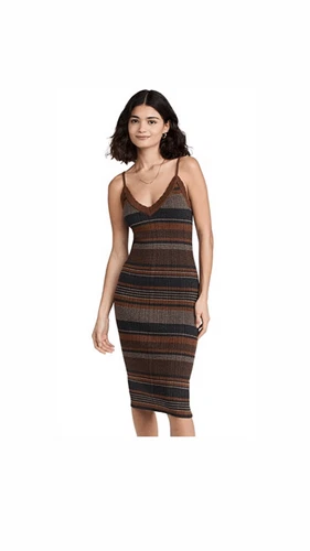L'Agence Sandi metallic knit striped midi dress Medium