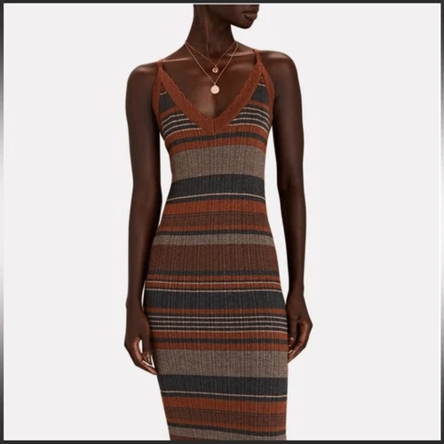 L'Agence Sandi metallic knit striped midi dress Medium - photo 2