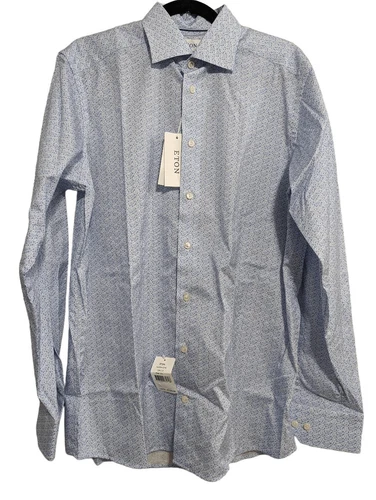 ETON Blue Button Down Print Shirt Size Medium NEW