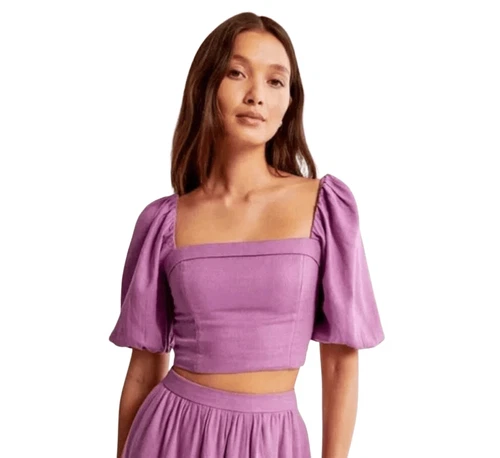 Abercrombie & fitch linen blend puff sleeve crop top Medium