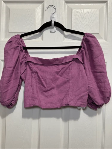 Abercrombie & fitch linen blend puff sleeve crop top Medium - photo 2
