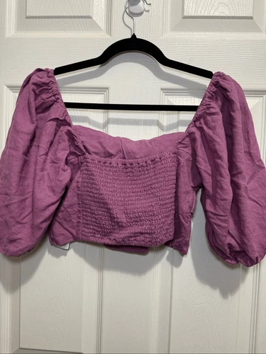 Abercrombie & fitch linen blend puff sleeve crop top Medium - photo 3