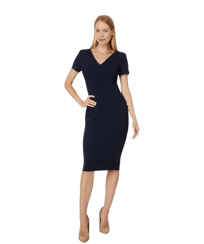 Calvin Klein Scuba navy crepe button detail sheath dress size 8