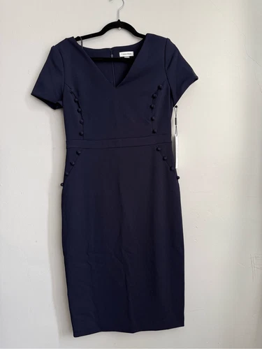 Calvin Klein Scuba navy crepe button detail sheath dress size 8 - photo 3