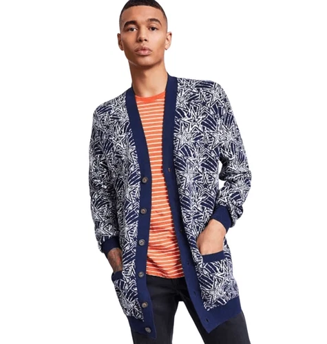 Sun + Stone men's Stephon Star print cardigan sweater Medium