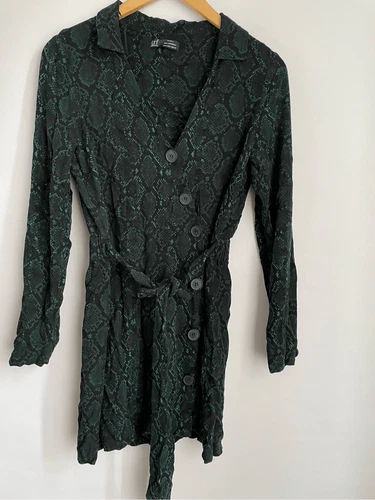 Zara trf collection v-neck snakeprint shirt dress L - photo 4