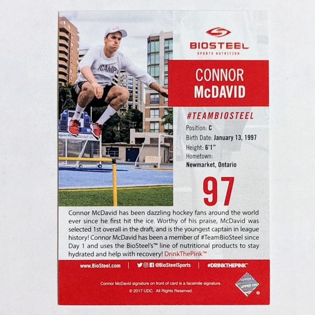 Connor McDavid Upper Deck BioSteel Promo Hockey Card 2017 - photo 5