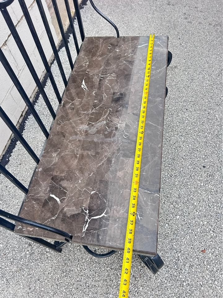Wrought Iron Entryway Bench / Hall Tree with Marble Seat - photo 2
