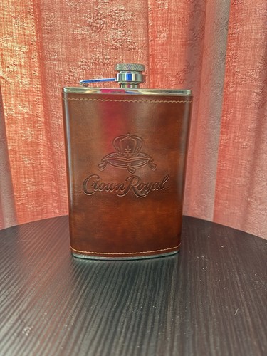 Crown Royal Whisky Leather Wrapped Flask New