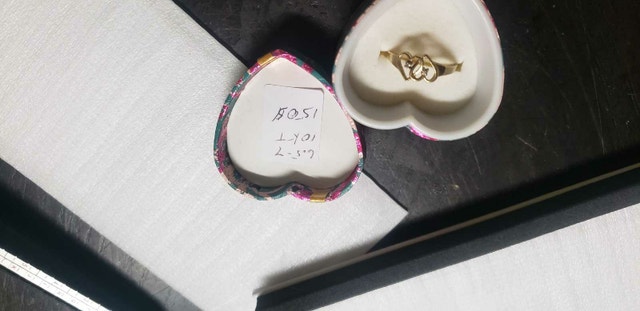 Dainty 2 Heart 2 Diamond 10kt Gold Ring Size 6.5 - 7