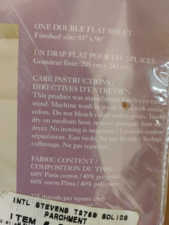 2 x New Stevens One Double Flat Bed Sheet 81" x 96"