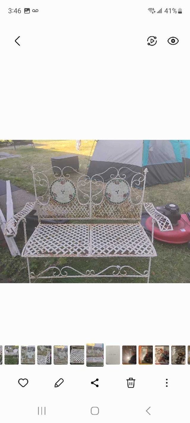Rare Vintage French Country White Wrought Iron Mosaic