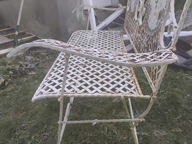 Rare Vintage French Country White Wrought Iron Mosaic - photo 3