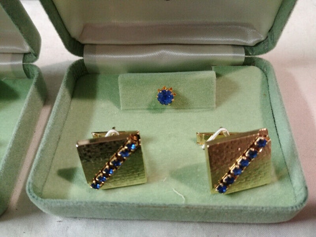 Lot 5 New Vintage set Cufflink Tie Pin blue green red white - photo 2