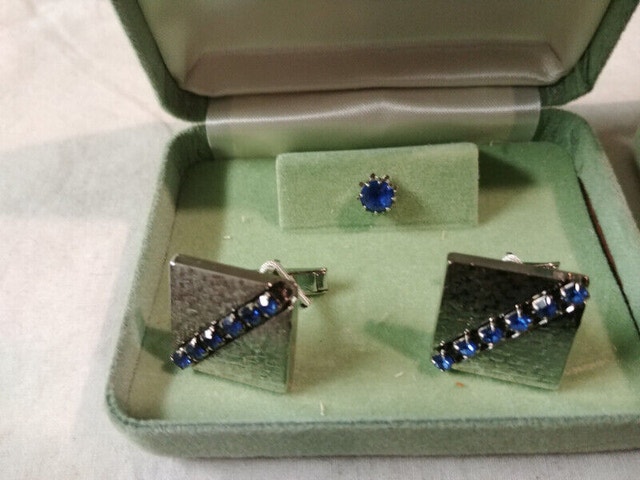 Lot 5 New Vintage set Cufflink Tie Pin blue green red white - photo 3