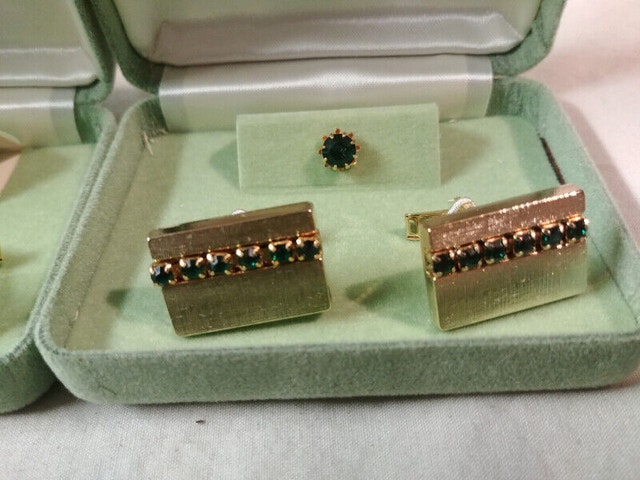 Lot 5 New Vintage set Cufflink Tie Pin blue green red white - photo 4