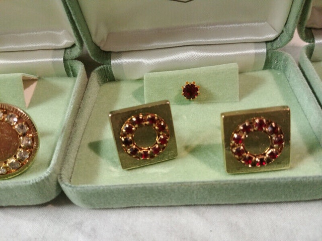 Lot 5 New Vintage set Cufflink Tie Pin blue green red white - photo 5