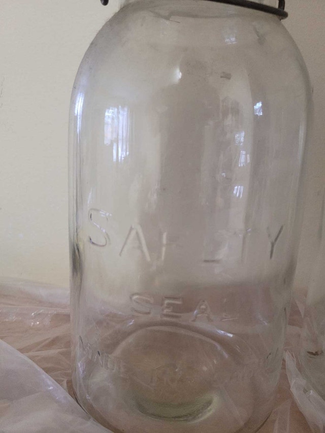 4 ANTIQUE PERFECT SEFTY SEAL CLEAR GLASS WIDE MASON JAR - photo 4
