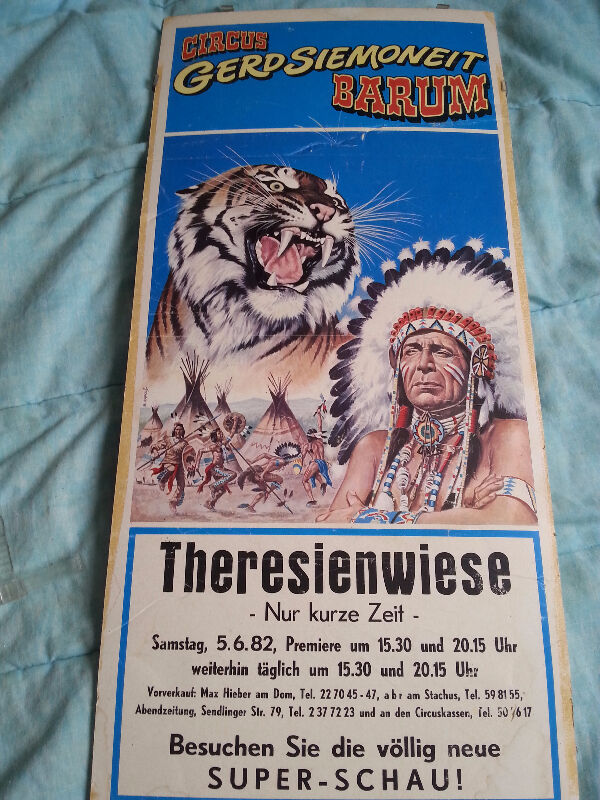 1982 German Circus Banner advertising Gerd Siemoneit Barum poste
