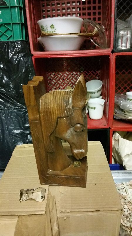 2 Handmade vintage wooden horse head bookend Fisher Philippine