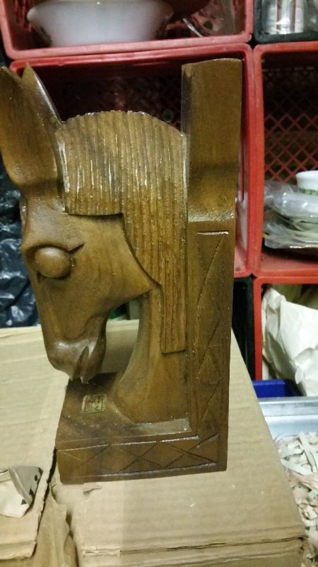 2 Handmade vintage wooden horse head bookend Fisher Philippine - photo 4