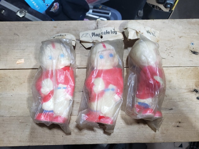 3 New Vintage Squeaky Plastic Football players