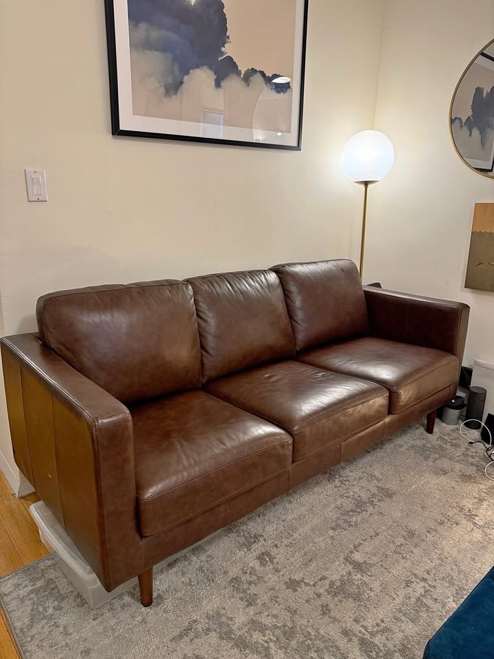 Modern Sofa Couch, 80"W, Caramel Leather