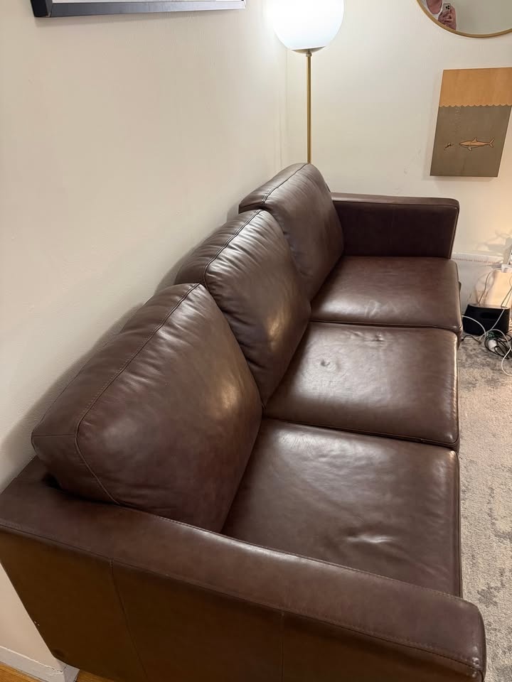 Modern Sofa Couch, 80"W, Caramel Leather - photo 2