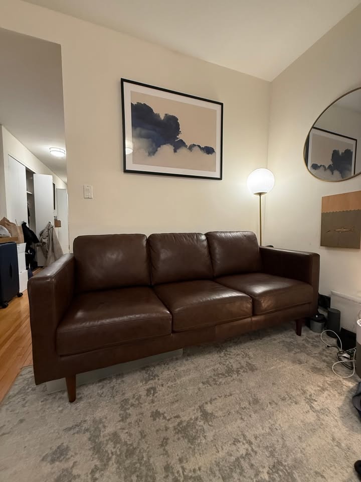 Modern Sofa Couch, 80"W, Caramel Leather - photo 3