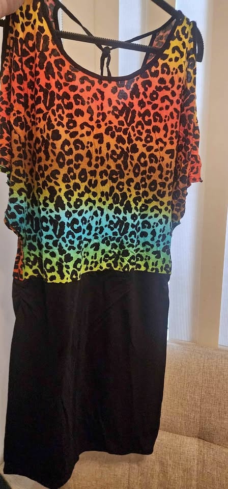 Rainbow Cheetah print cold shoulder dress
