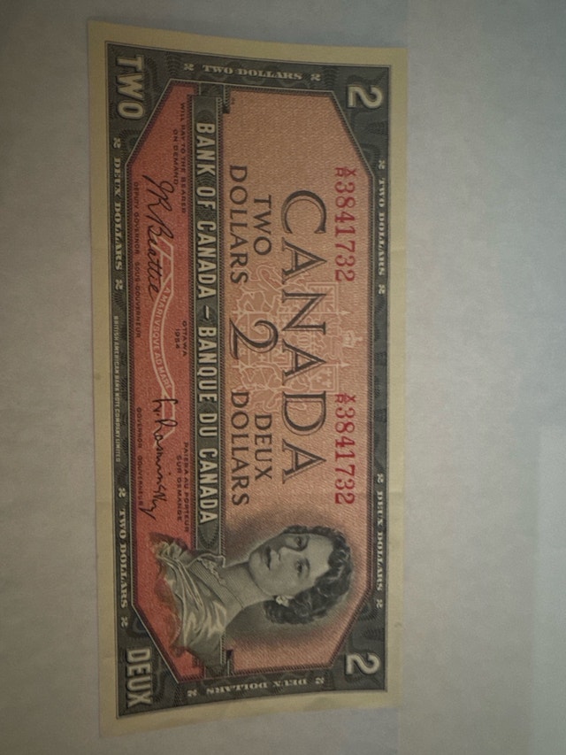 Vintage Canadian $2 Banknote (1954 Series) – Queen Elizabeth II