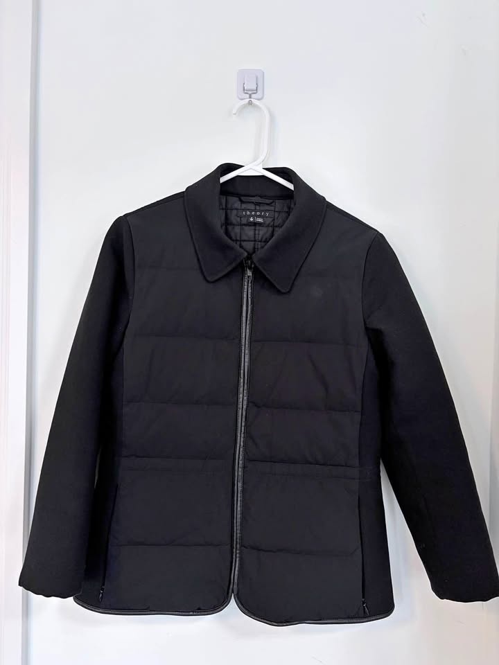 Theory Down/Wool Quilted Black Jacket Petite