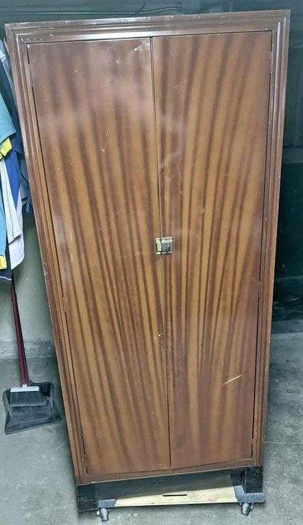 VINTAGE METAL CABINET WITH SHOE RACK 70" TALL