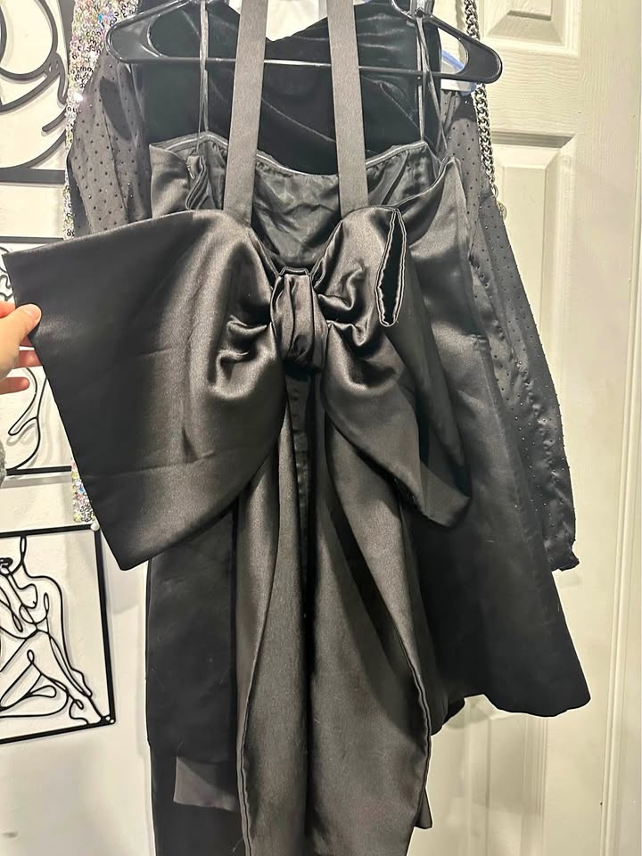 ZARA BOW TRIM VOLUMINOUS SATIN EFFECT MINI DRESS