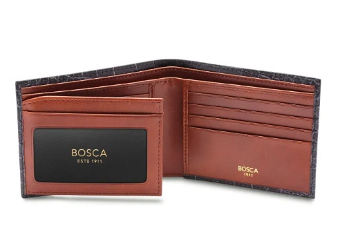 Bosca Crocco Bifold Wallet w/ Card ID Flap NEW