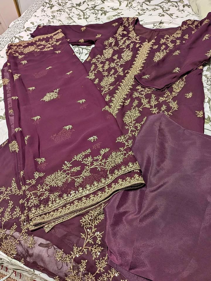 Beautiful 3 piece stitched party wear embourided suit