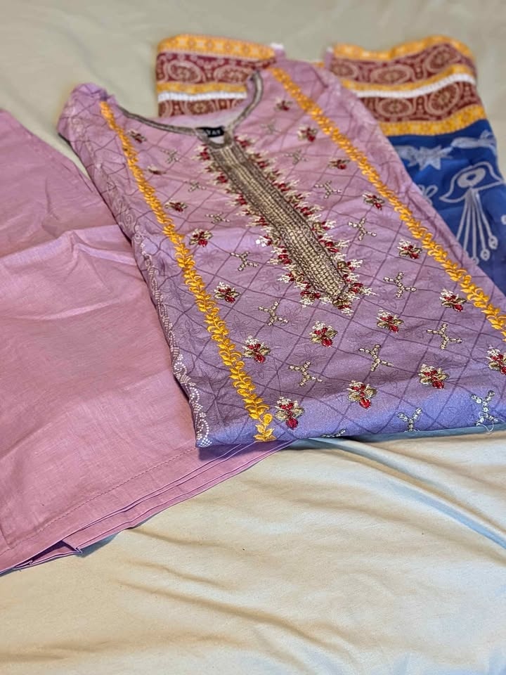 3 piece stitched embroided suit