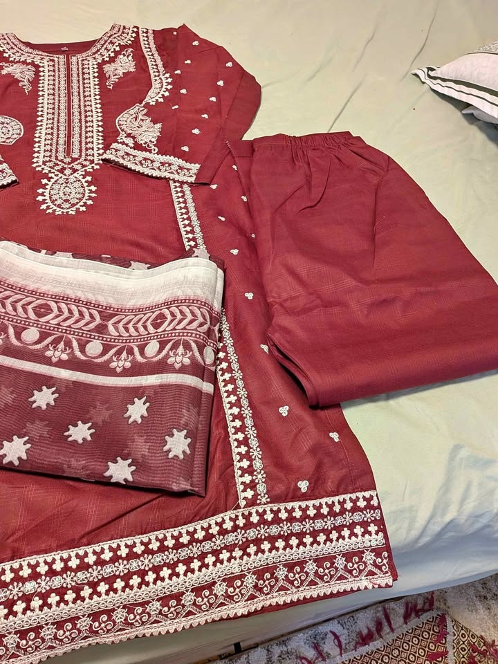 3 piece stitched embroided suit