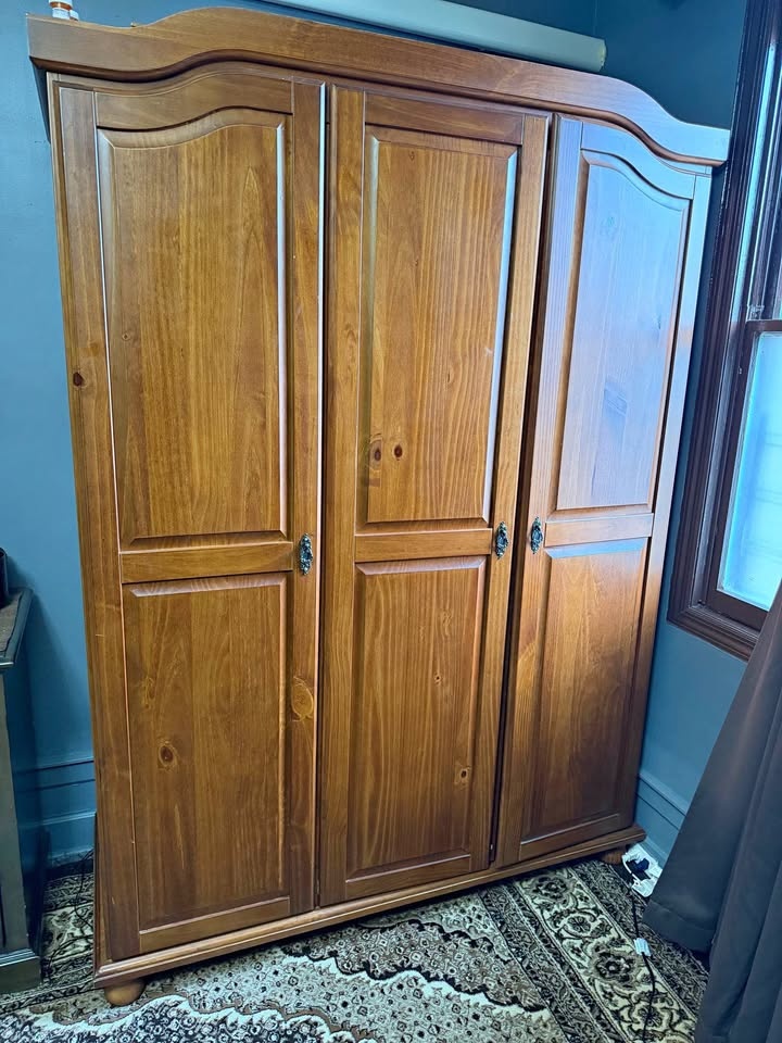 Solid Wood Wardrobe / Armoire – 3 Door, Shelves Inside
