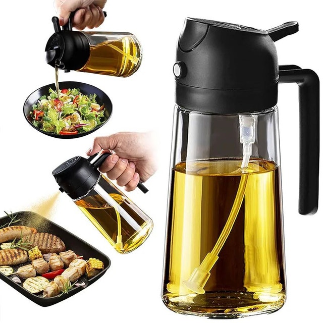 2-in-1 Oil Dispenser & Sprayer GLASS bottle - 470ml Oil Spray