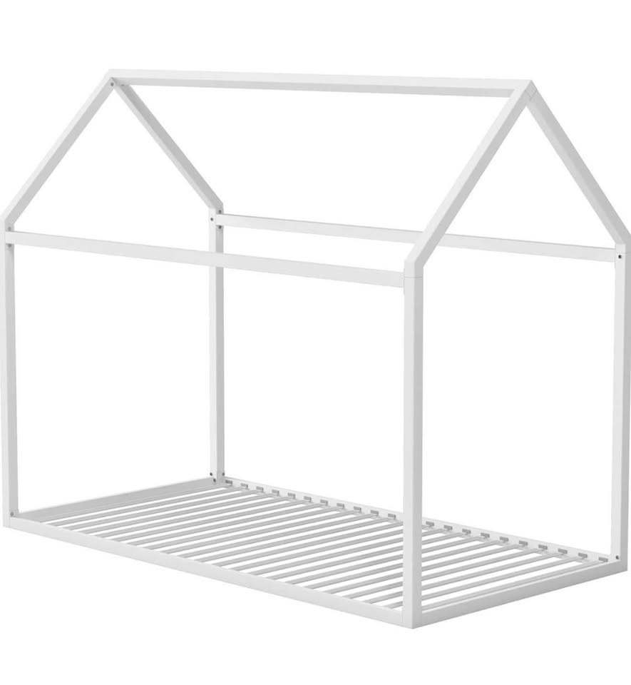 House floor bed with slats - grey